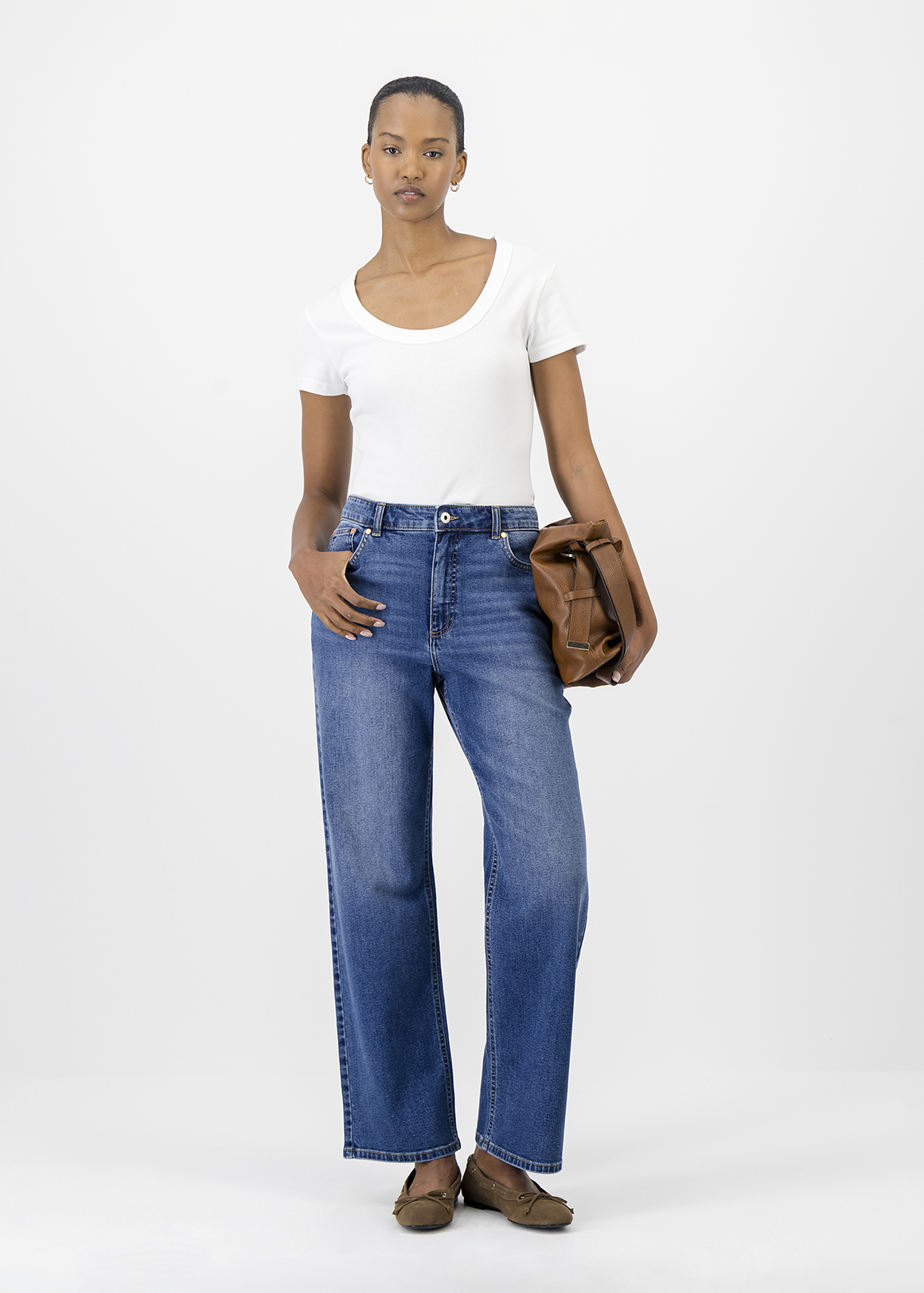 Mid Rise Straight Leg Jeans