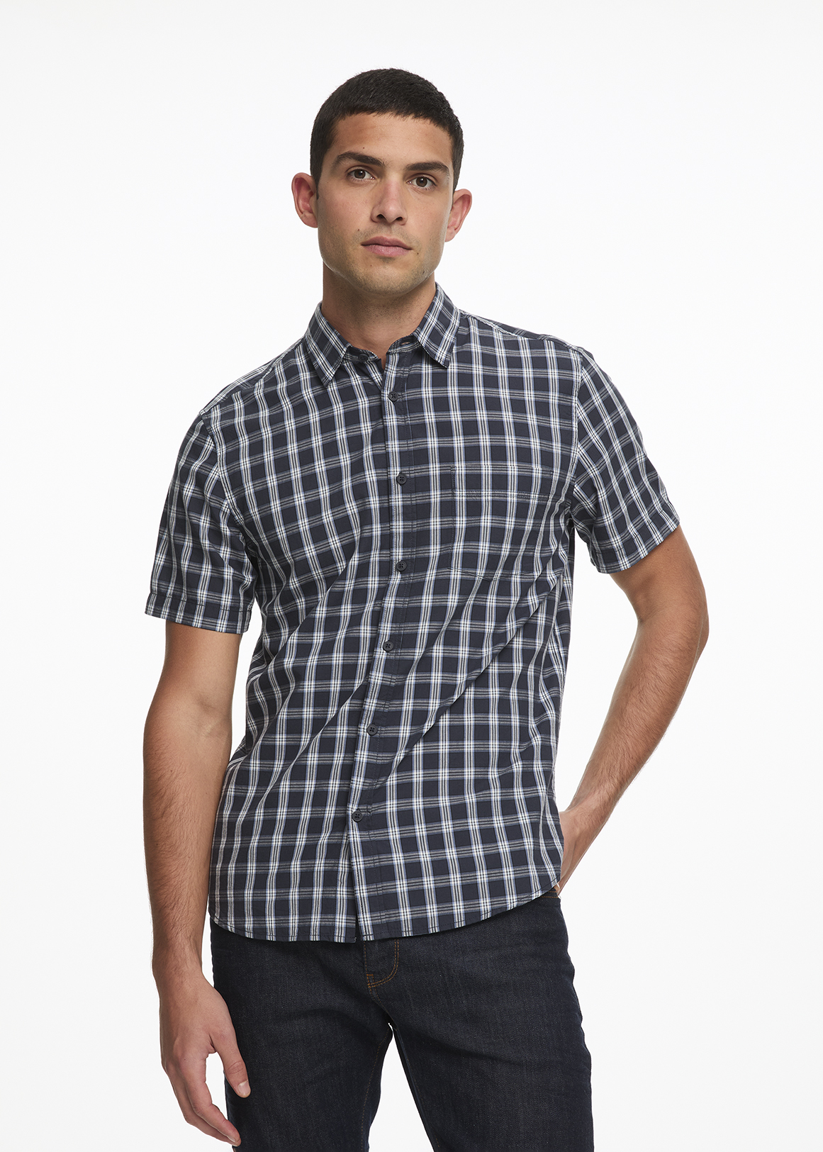 Navy Check Cotton Shirt