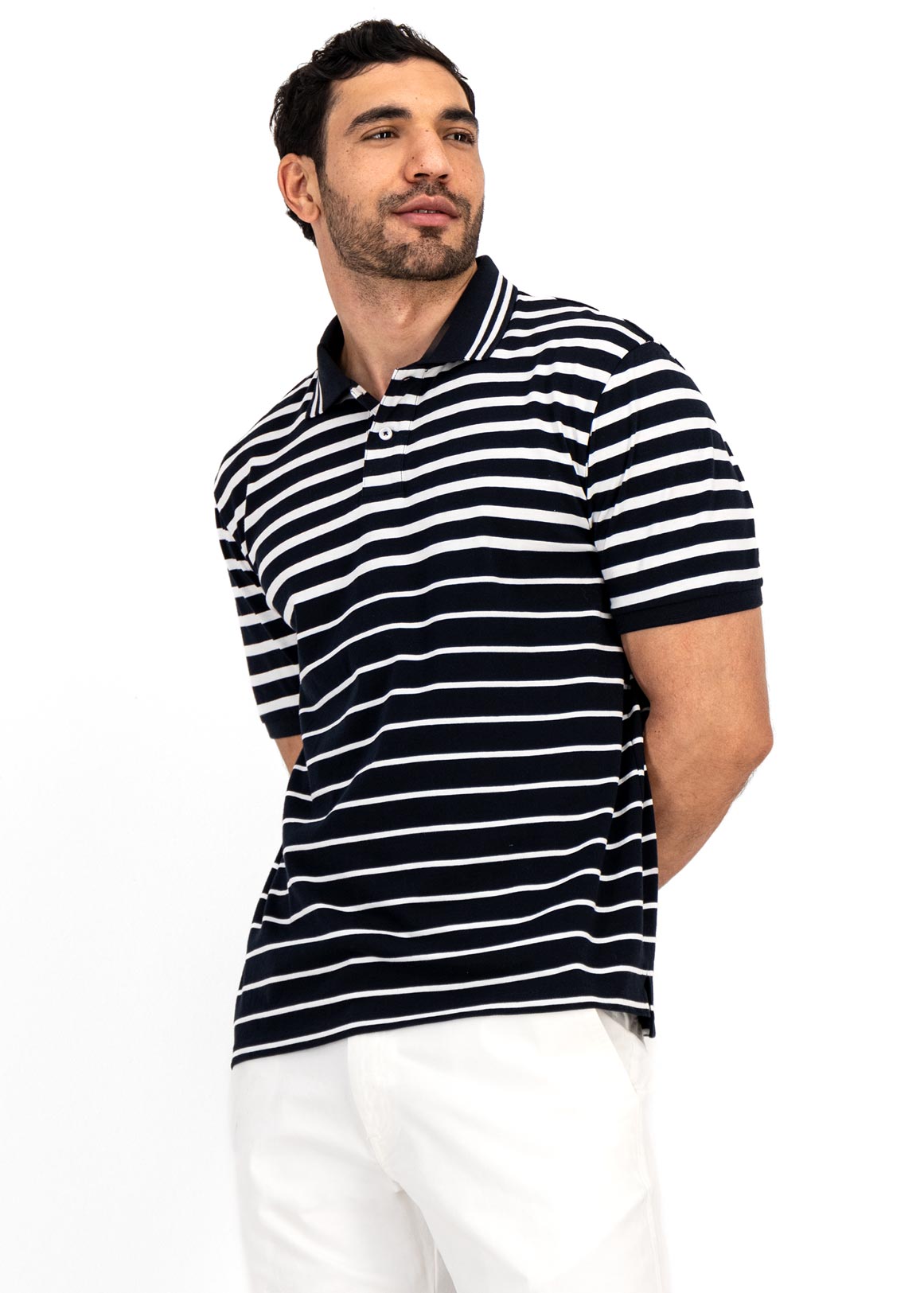 Navy Stripe Cotton Golfer | Woolworths.co.za