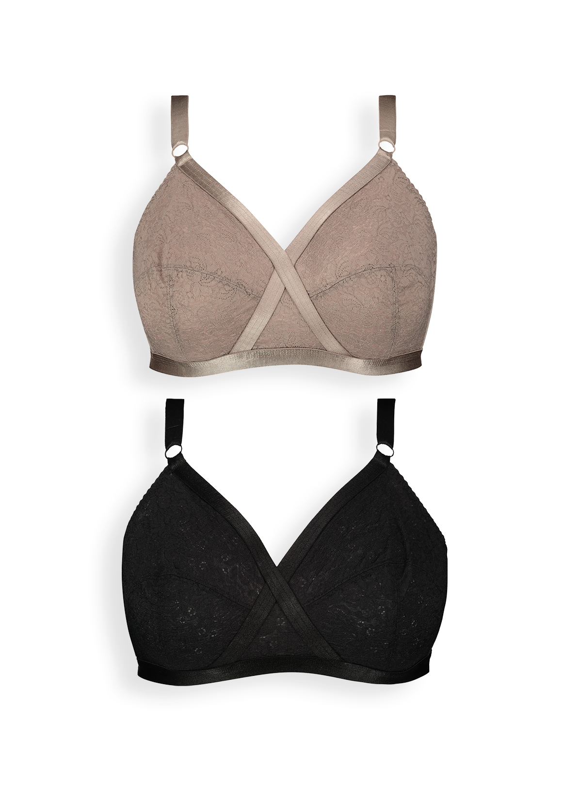 Non Padded Non-wire Lace Full Cup Bra 2 Pack B - DD