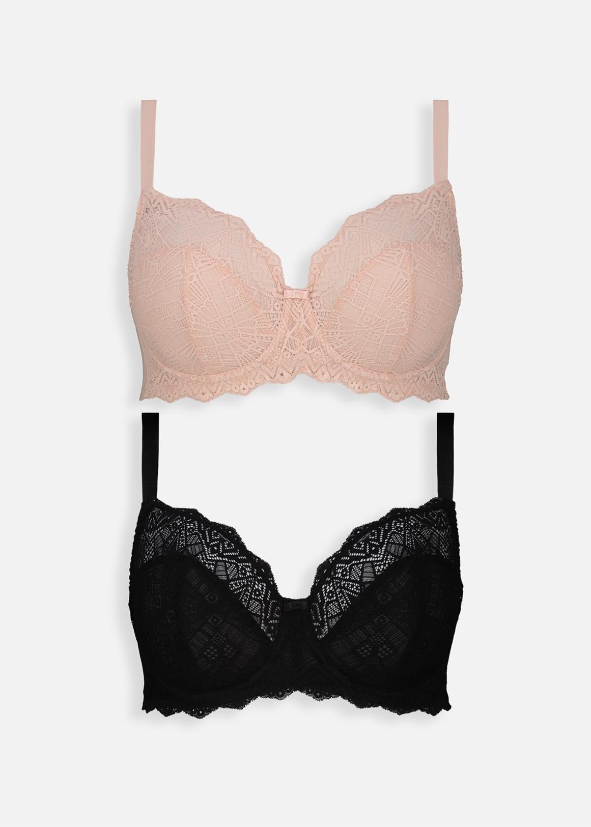 Non Padded Underwire Lace DD+ Full Cup Bra 2 Pack