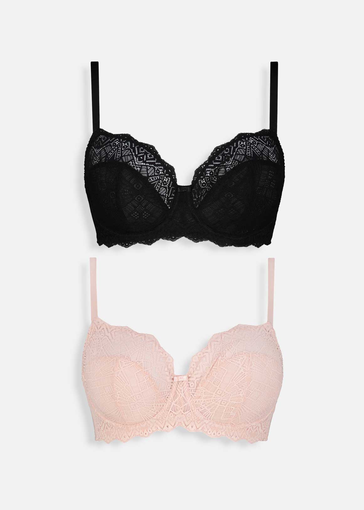 Non Padded Underwire Lace DD+ Full Cup Bra 2 Pack