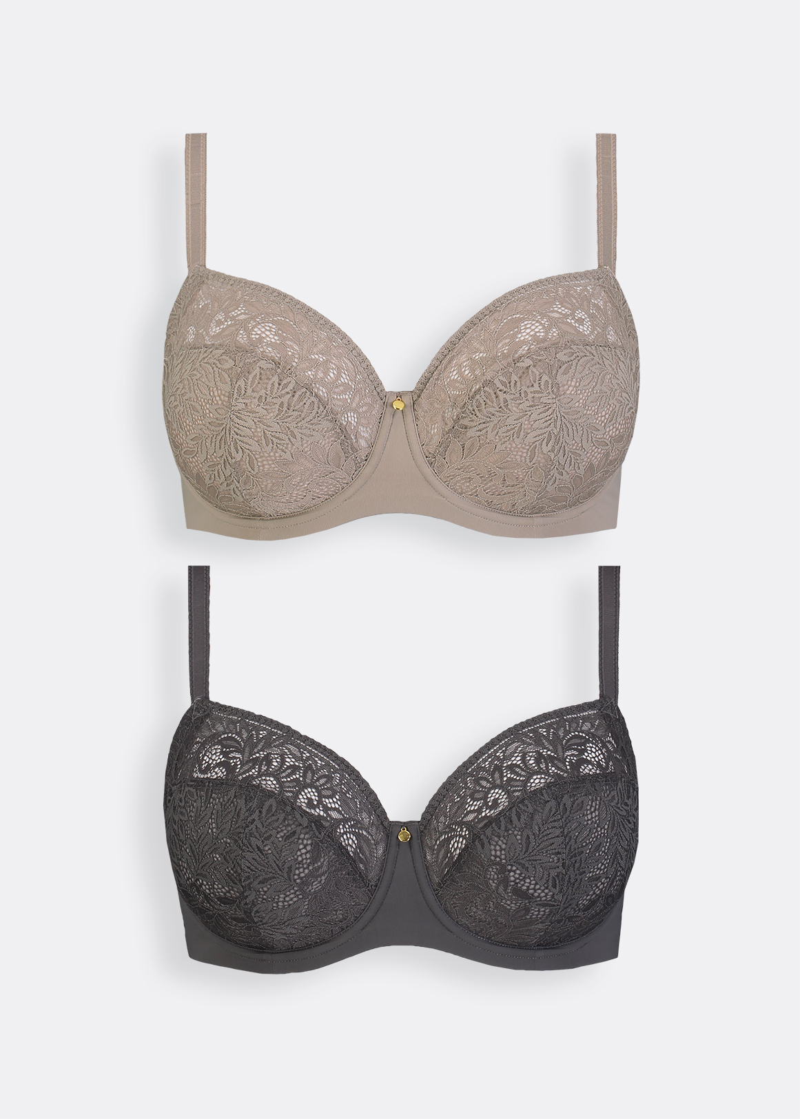 Non Padded Underwire Lace Inset Balconette Bras 2 Pack B-F