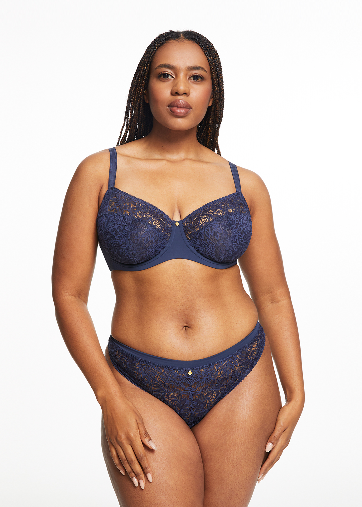 Non Padded Underwire Lace Inset Balconette Bras 2 Pack B-F