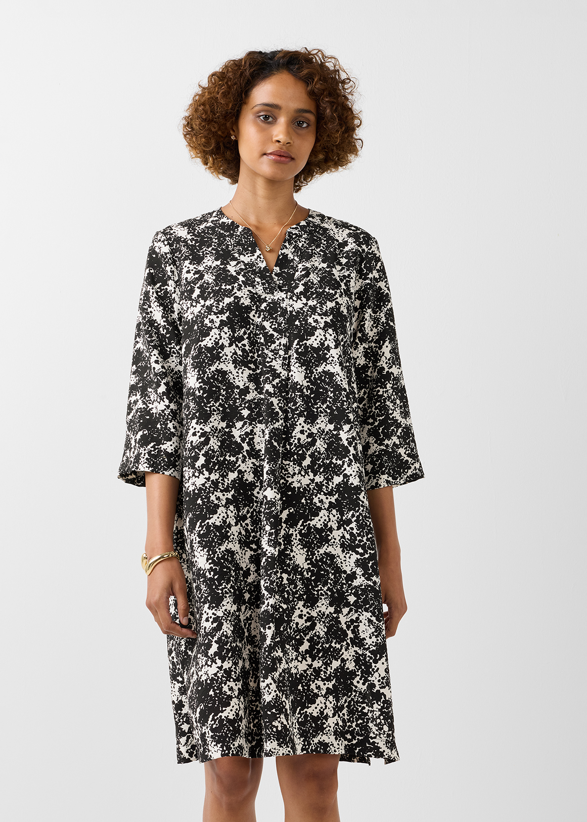 Notched Mandarin Viscose Tunic Dress