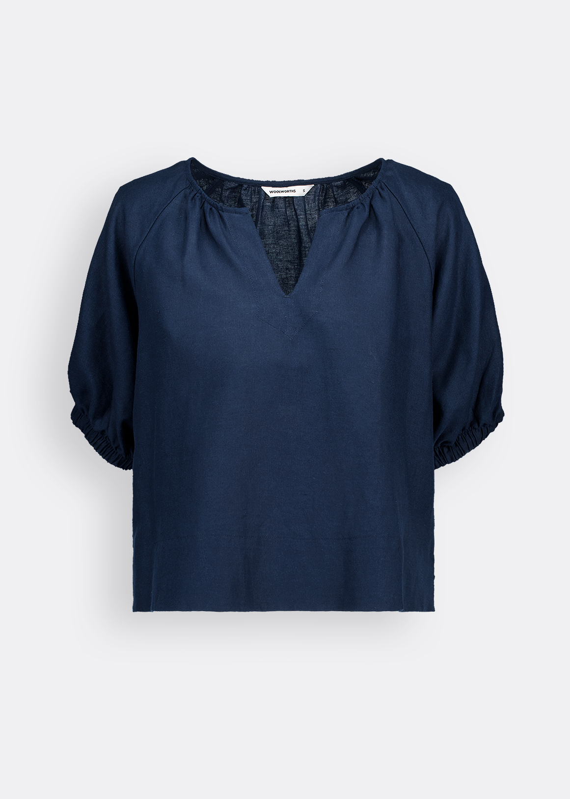 Notched Neck Linen Blend Blouse