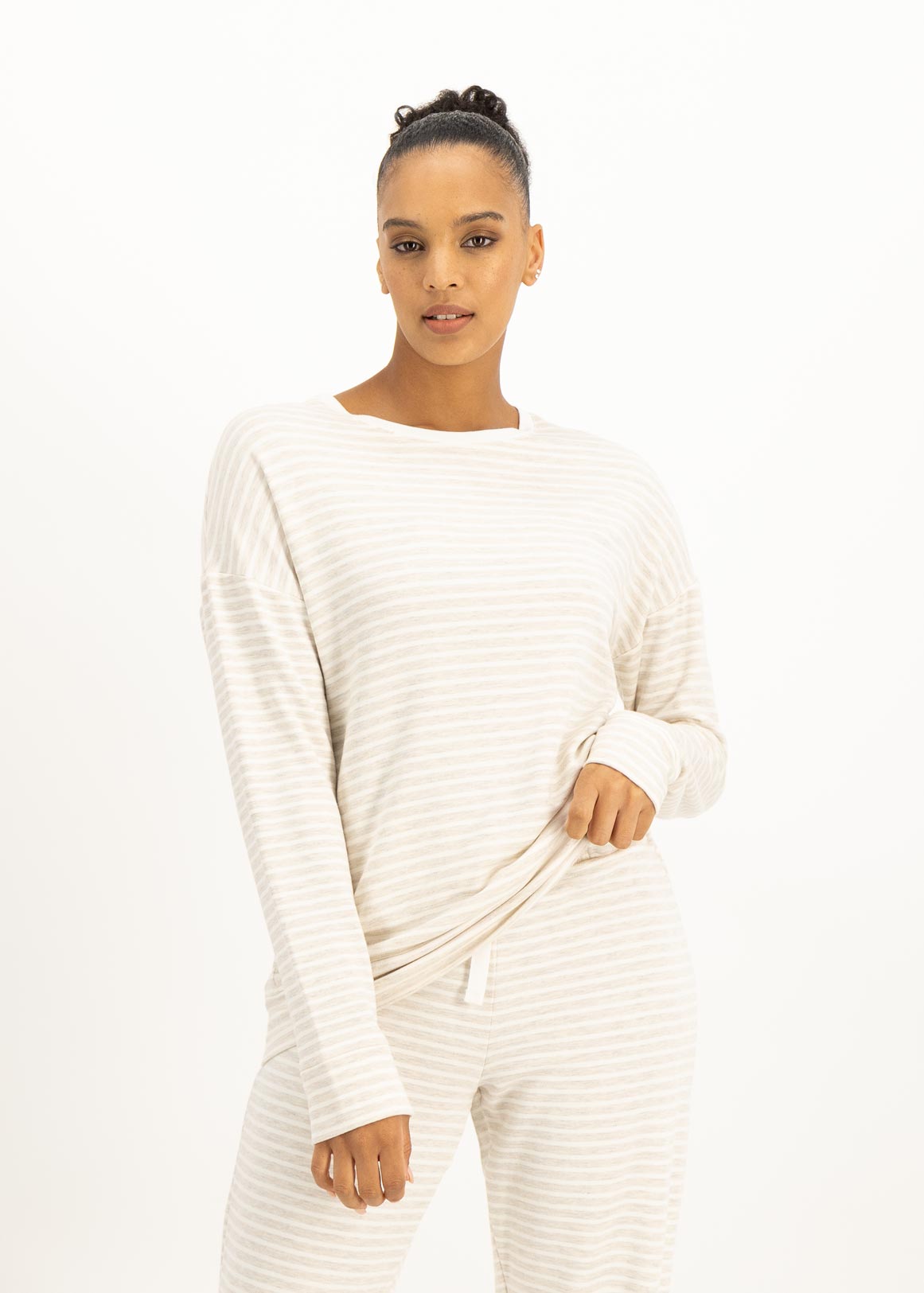 Oatmeal Stripe Stretch Viscose Pyjama Top | Woolworths.co.za