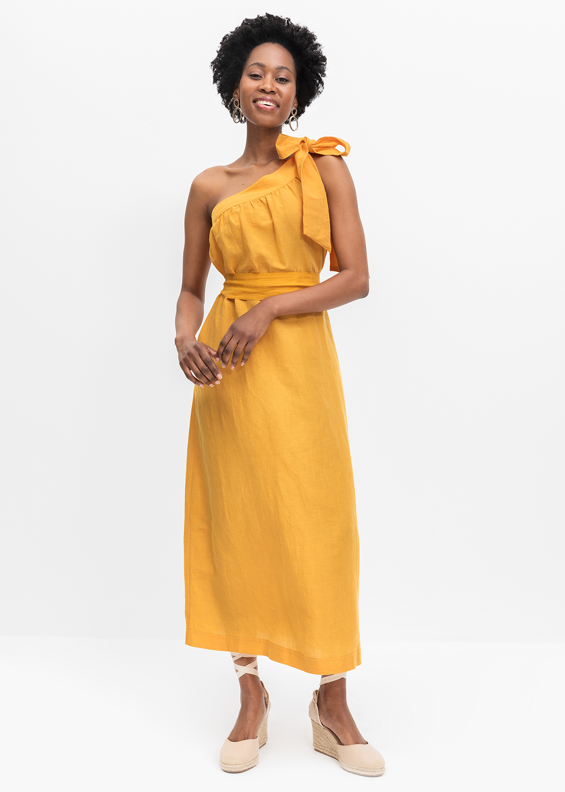 One Shoulder Tie-up Linen Blend Maxi Dress | Woolworths.co.za