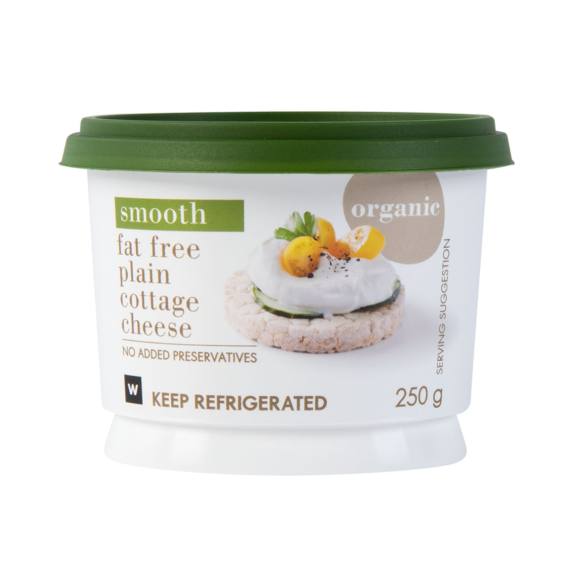 Organic Fat Free Smooth Plain Cottage Cheese 250 g Woolworths.co.za