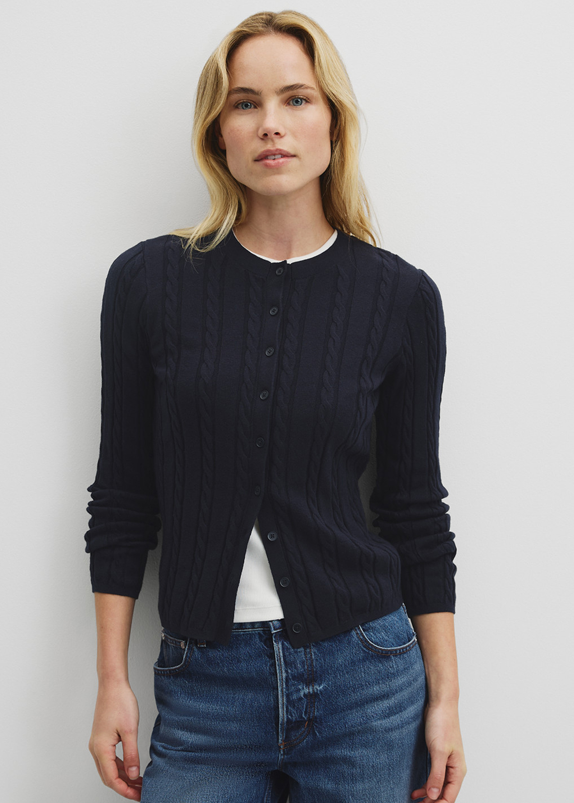 Organically Grown Cotton Blend Cable Knit Cardigan