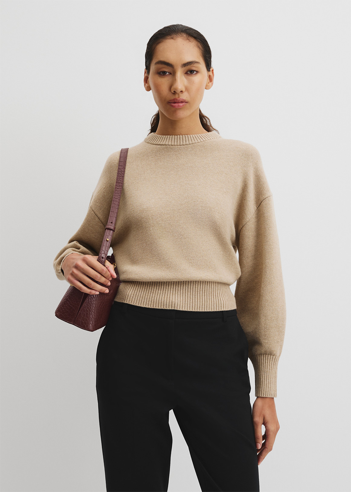 Organically Grown Cotton Blend Crop Crew Neck Knit