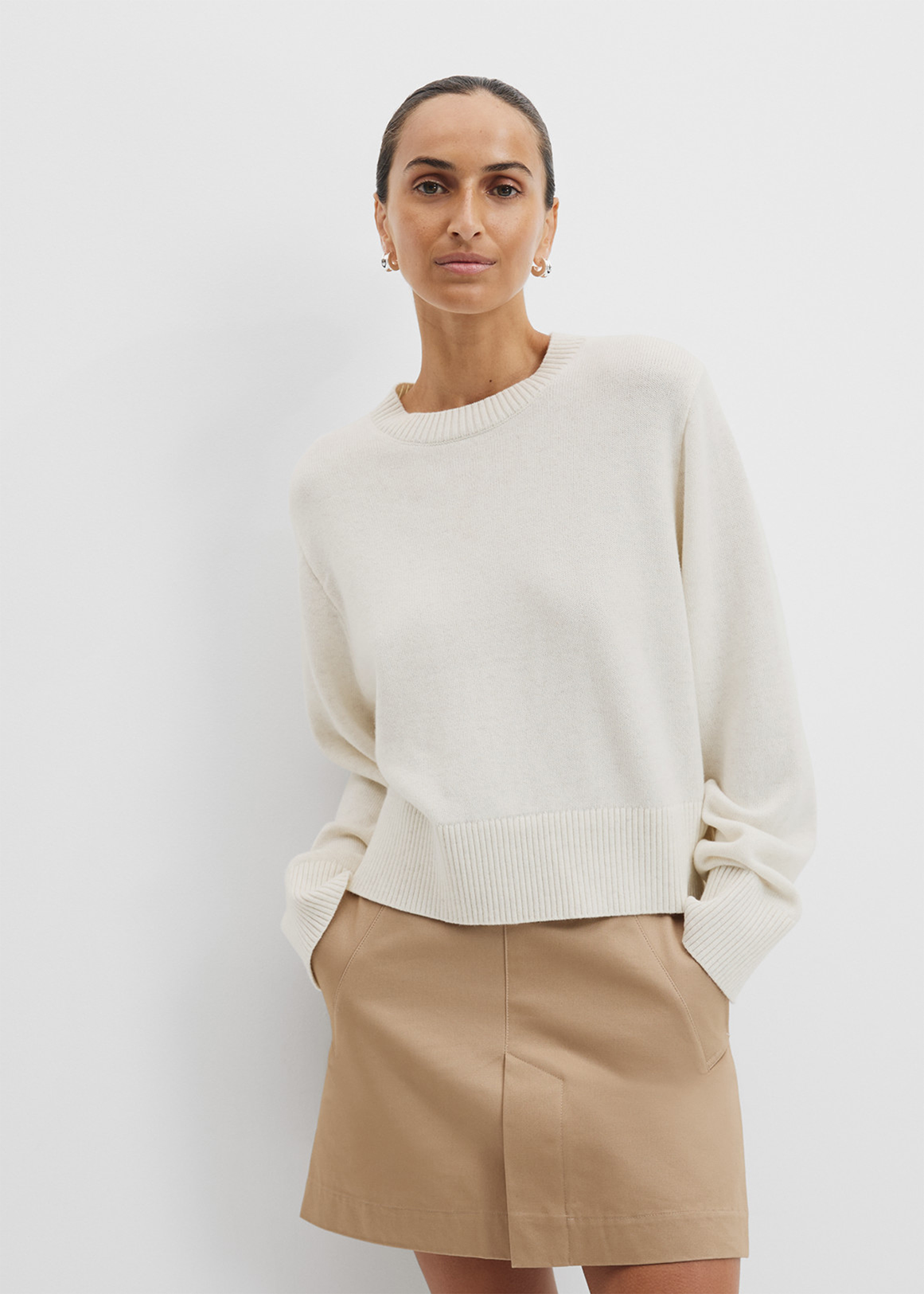 Organically Grown Cotton Blend Crop Crew Neck Knit