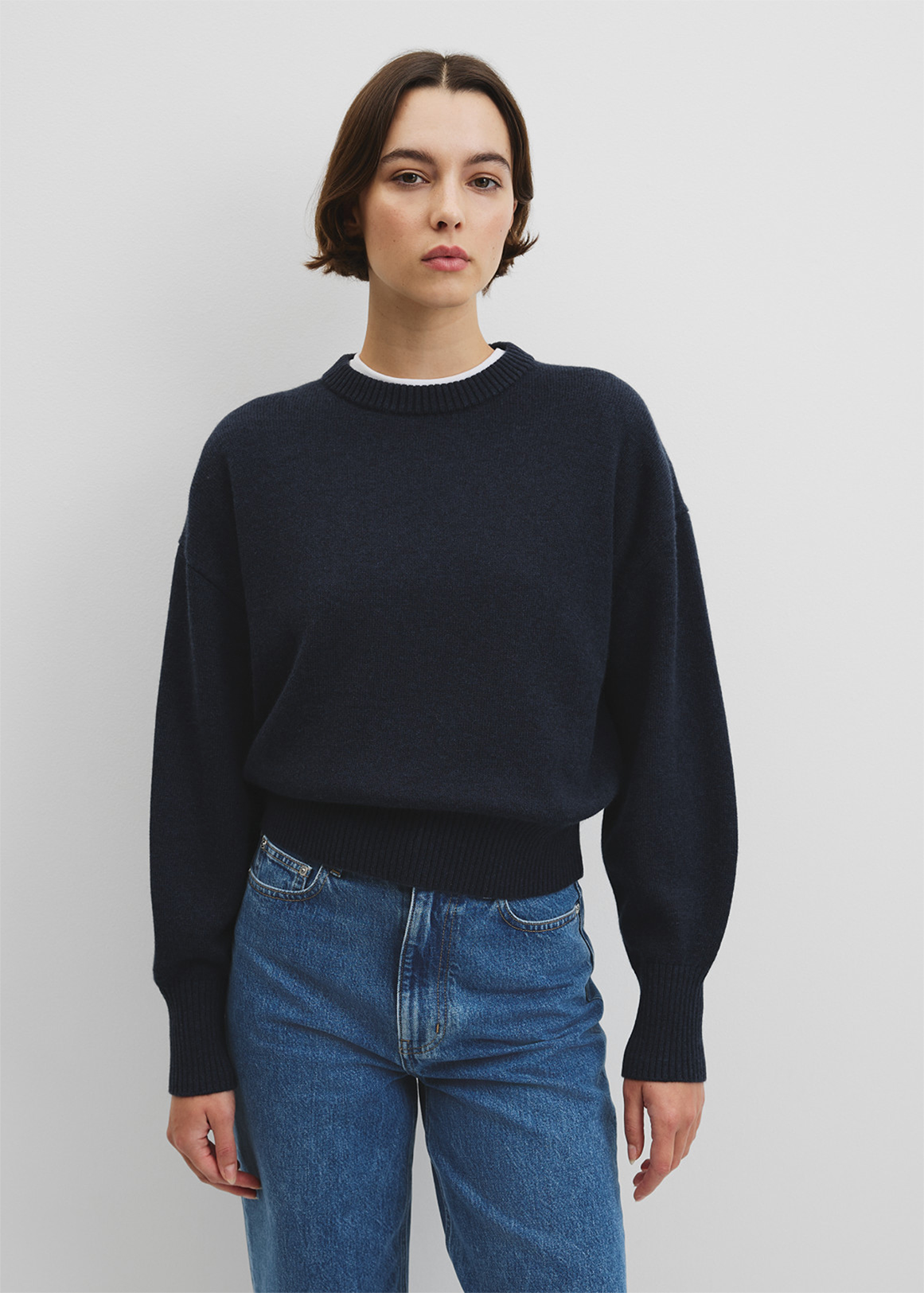 Organically Grown Cotton Blend Crop Crew Neck Knit