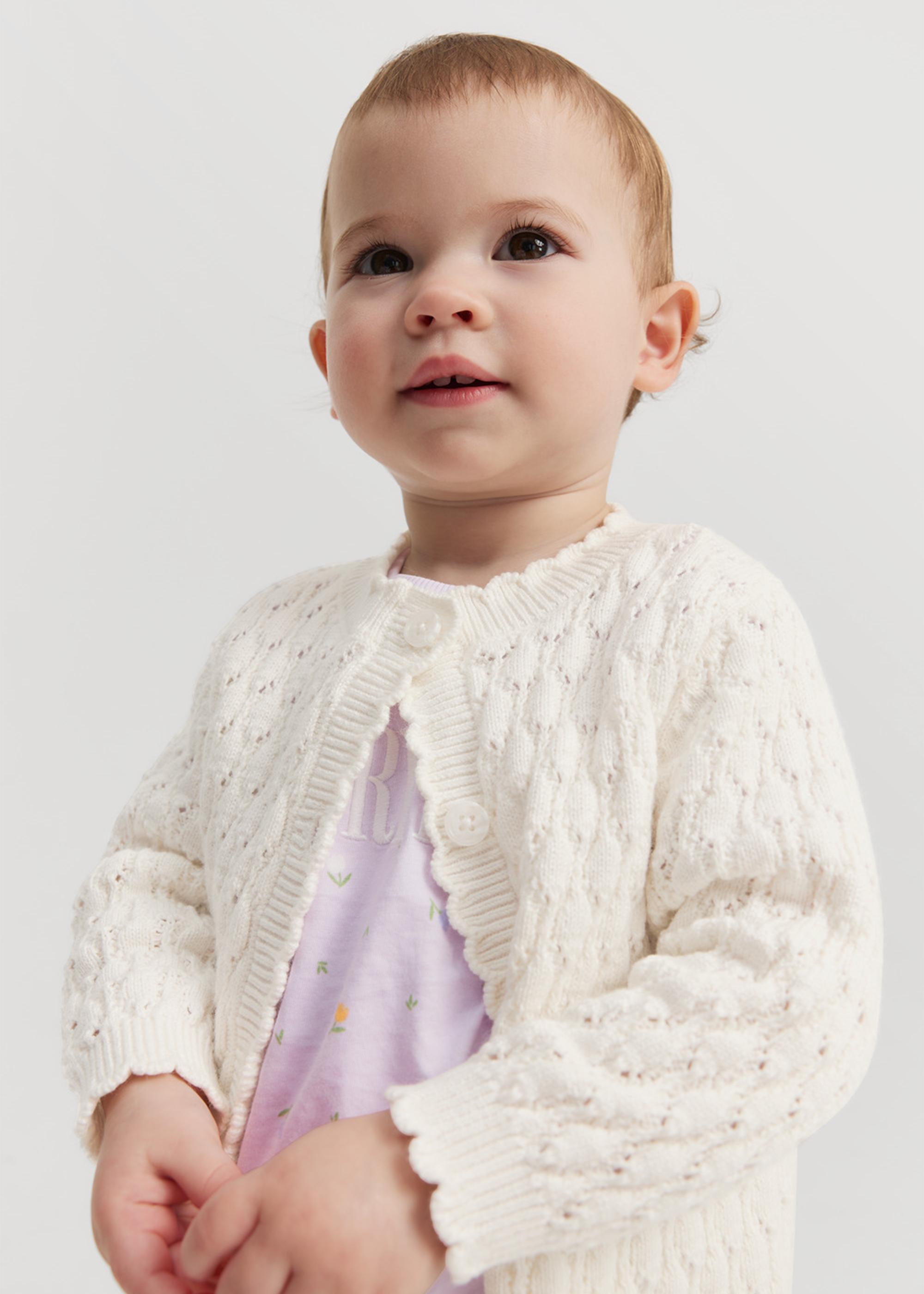 Organically Grown Cotton Blend Pointelle Knit Cardigan