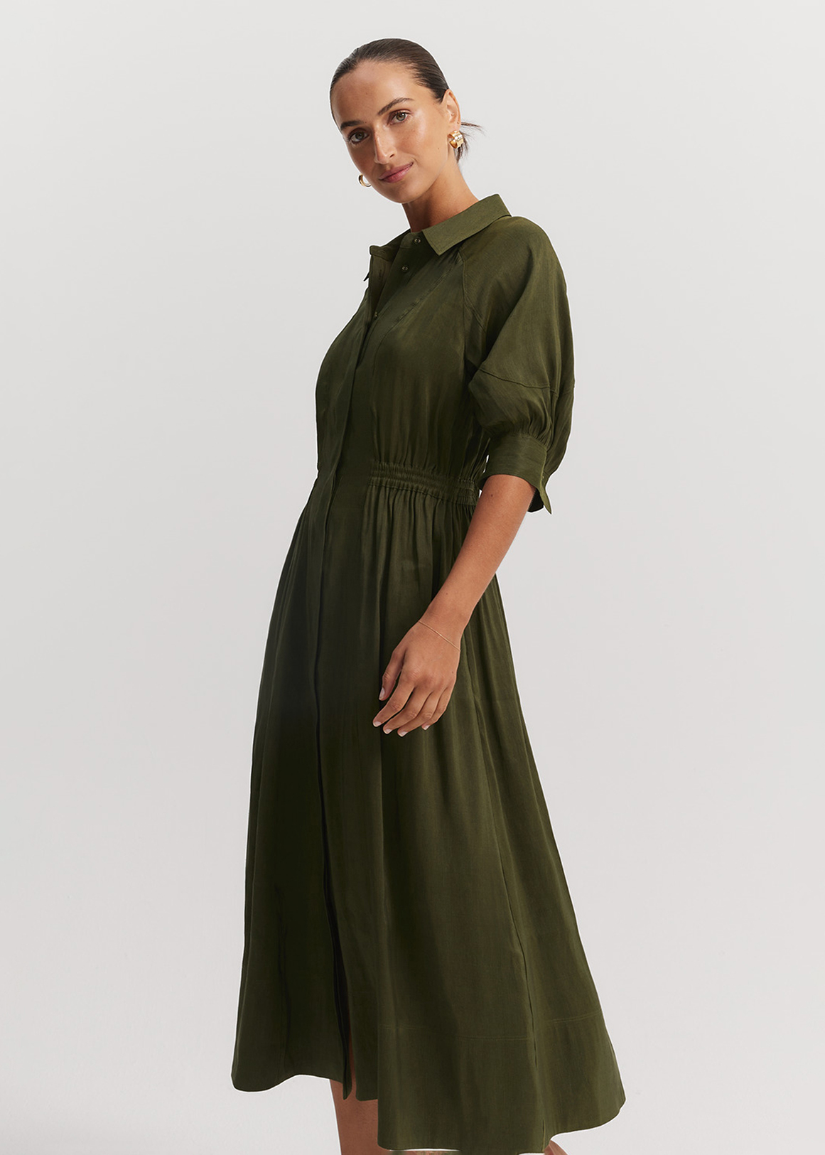 Organically Grown Linen Blend Fluid Cinched Shirt Dress | Woolworths.co.za