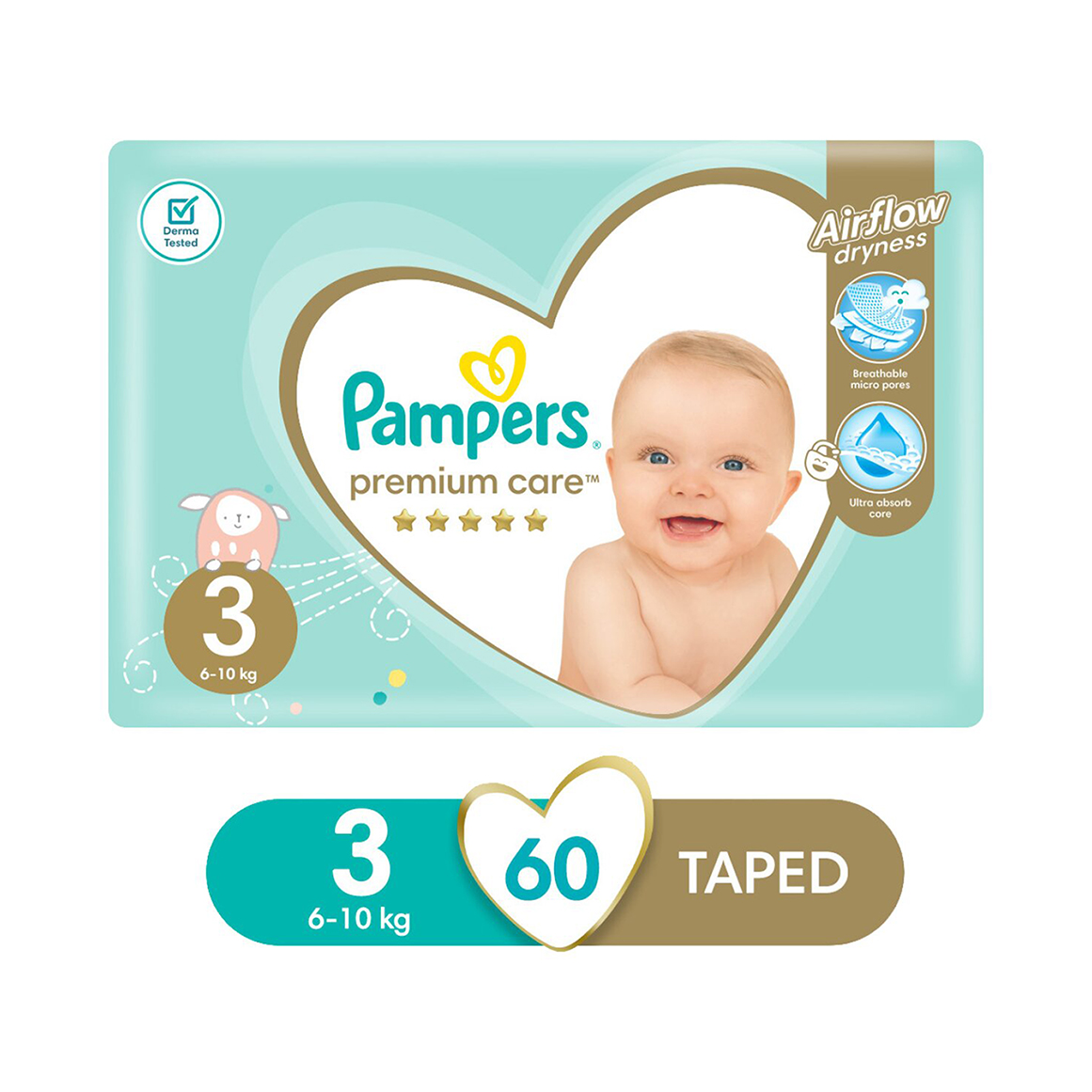 Pampers Premium Care No.3 (6-10 kg) Nappies 60 pk