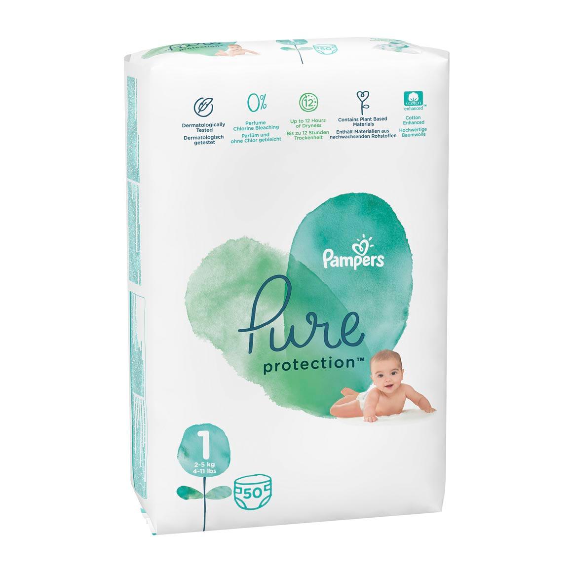 Pampers Pure Protection No 1(2 - 5 kg) Nappies 50 pk