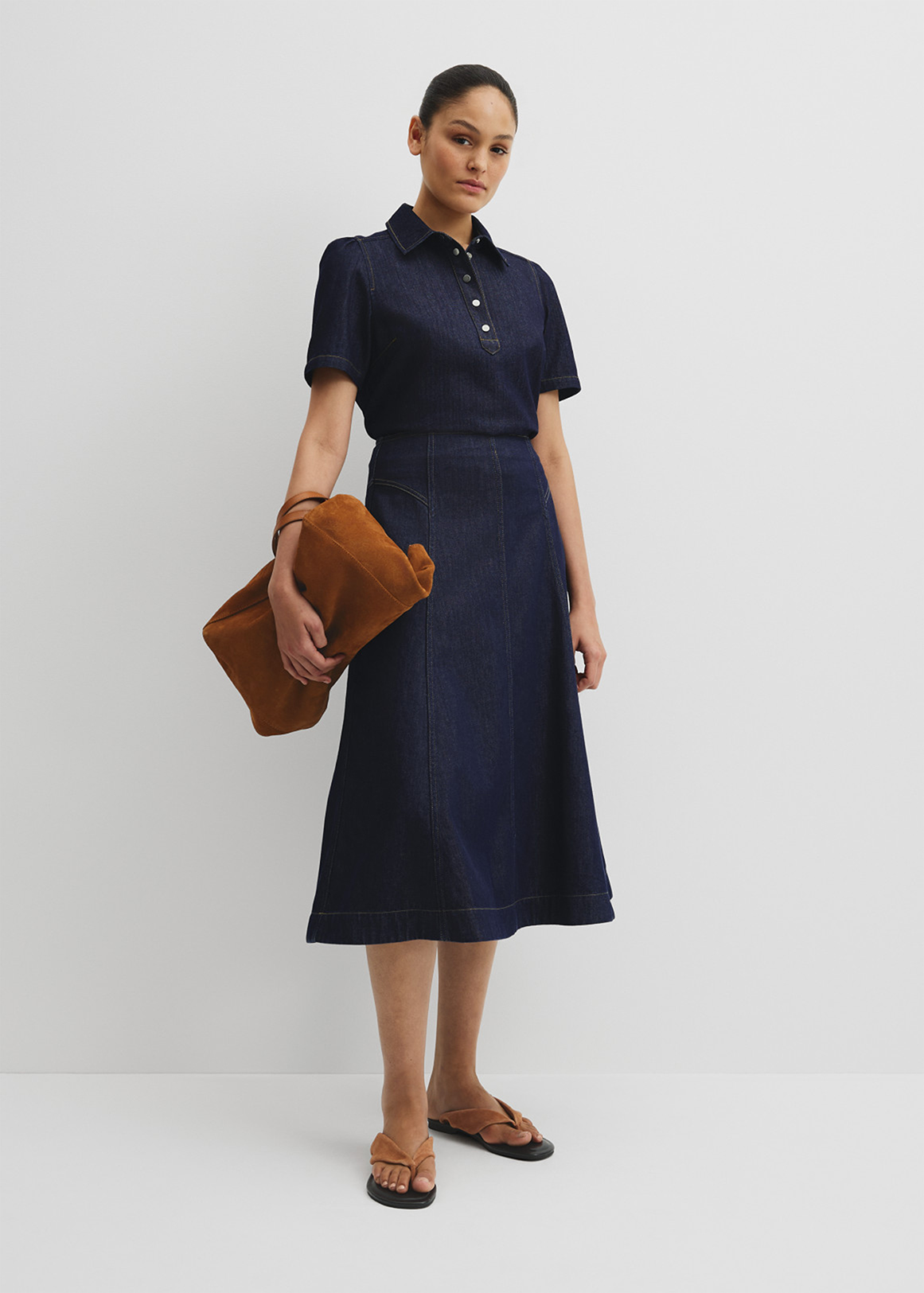 Panel Denim Midi Skirt