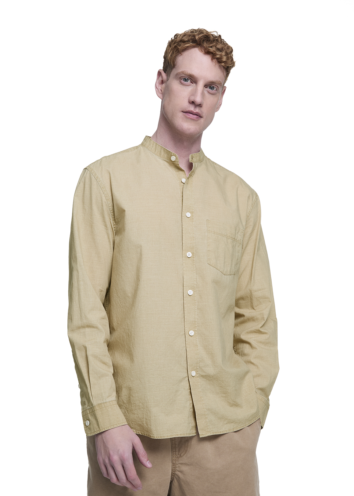 Pigment Wash Mandarin Cotton Shirt