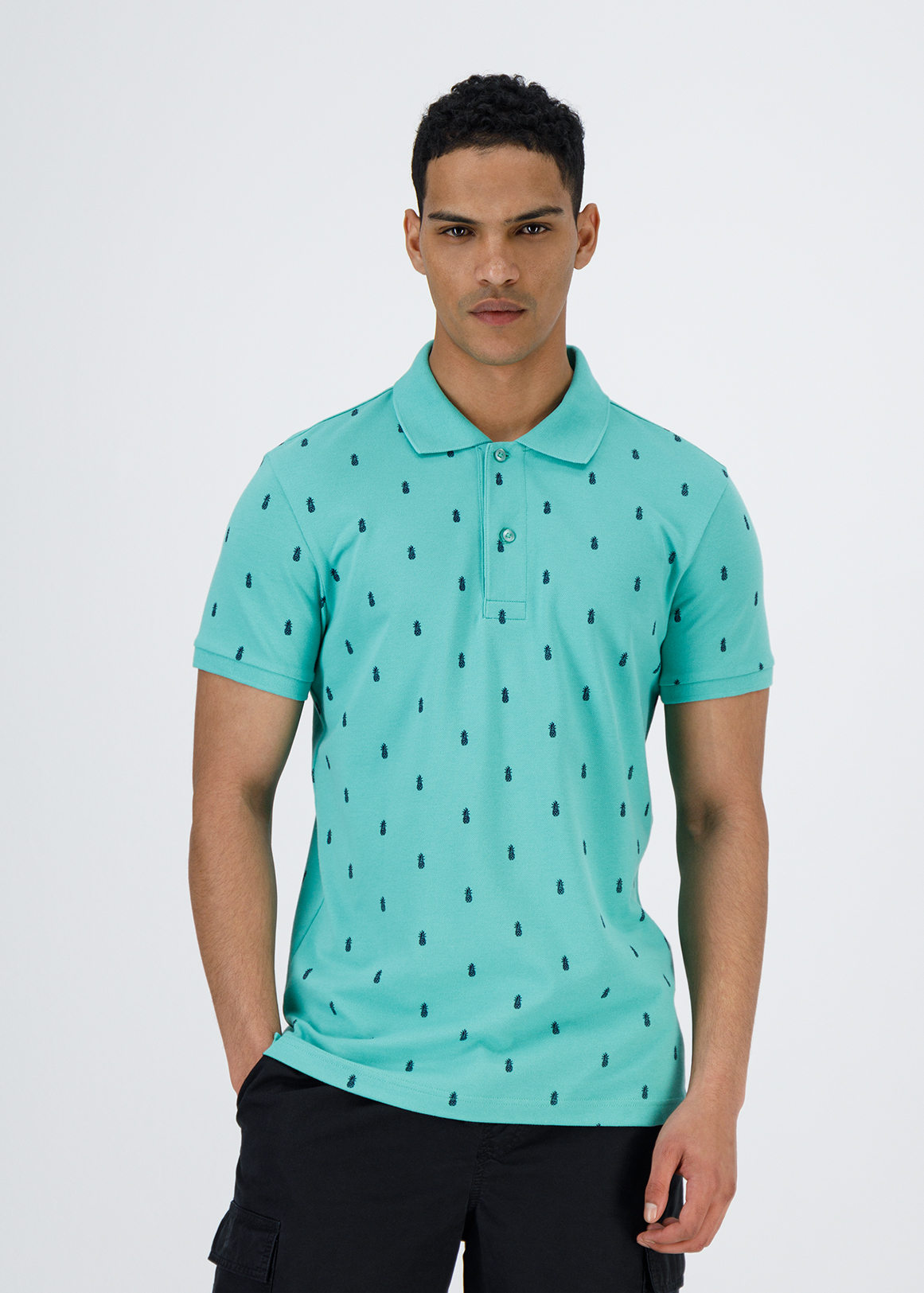 Pineapple Print Slim Fit Cotton Pique Golfer | Woolworths.co.za