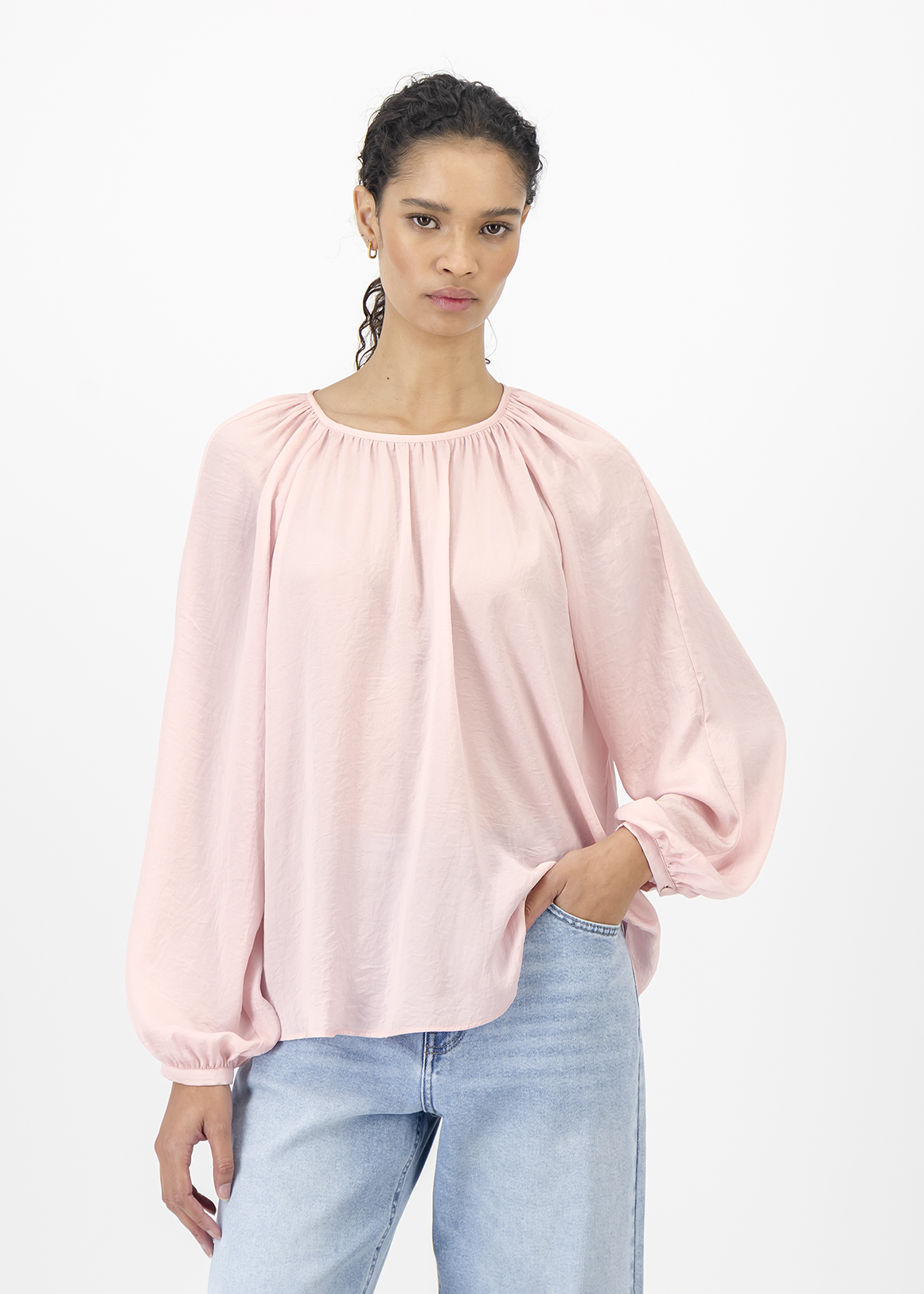 Pink Bishop Sleeve Relaxed Fit Blouse