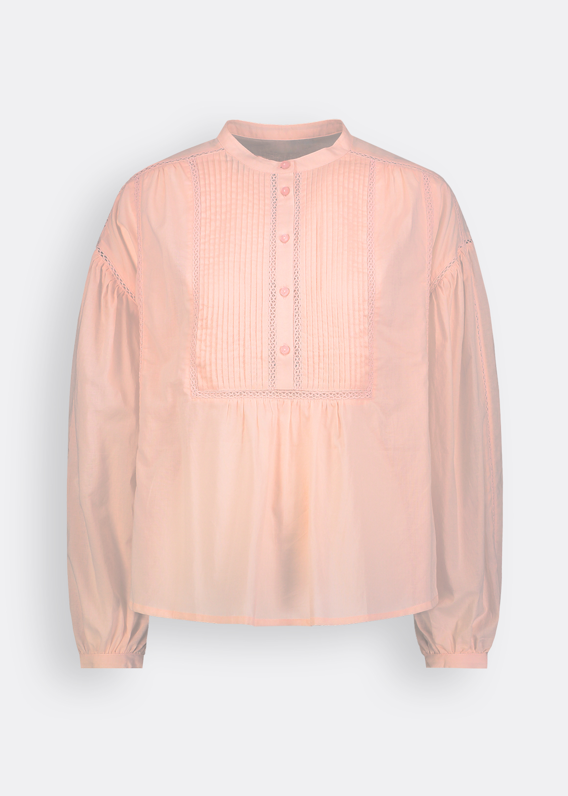 Pintuck Lace Detail Mandarin Cotton Blouse