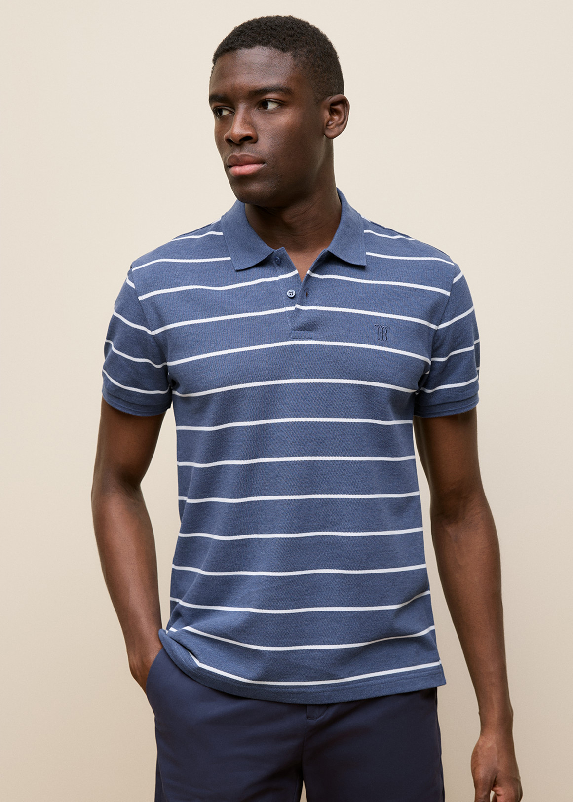 Pique Fine Stripe Monogram Polo