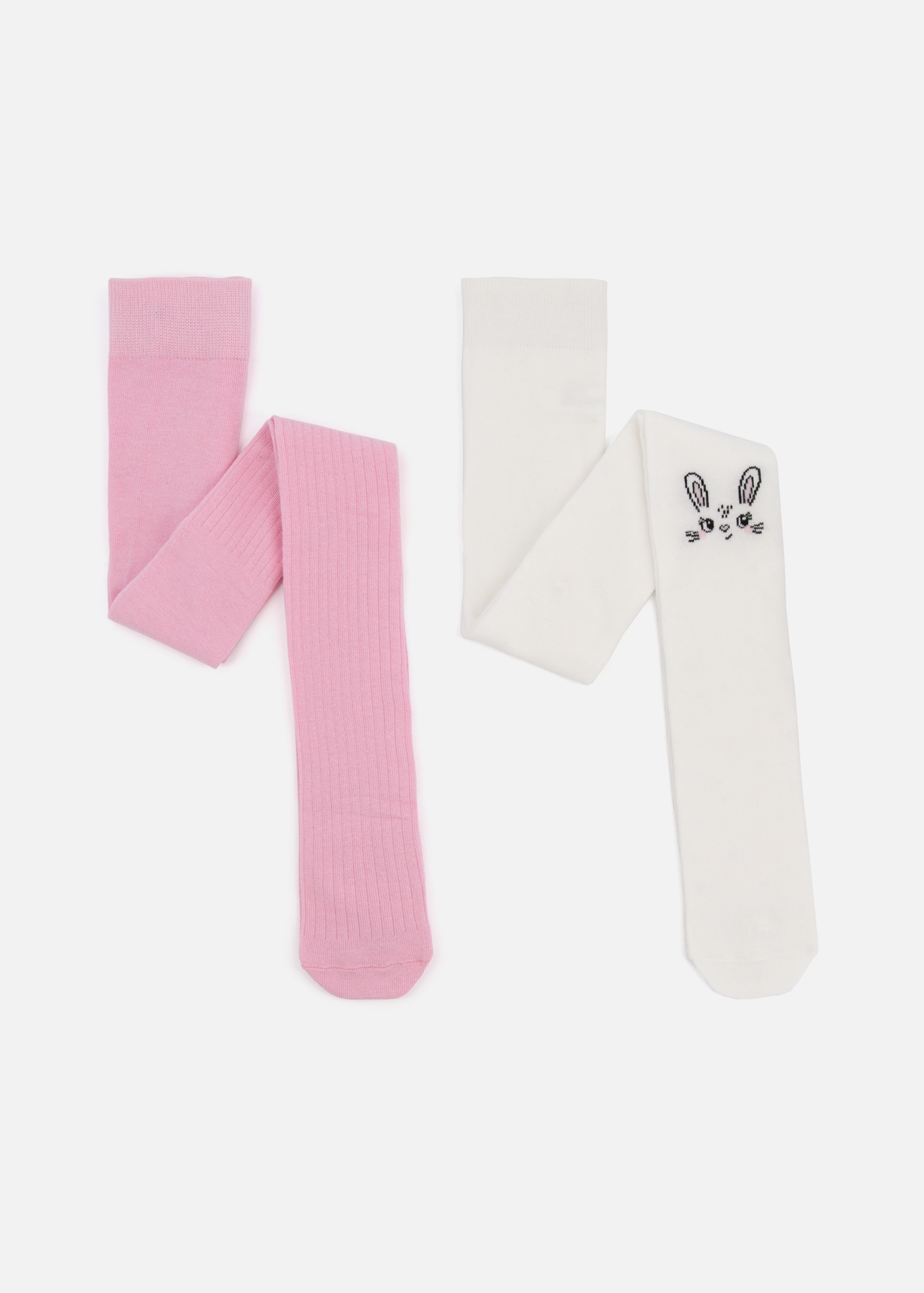 Plain & Bunny Print Tights 2 Pack