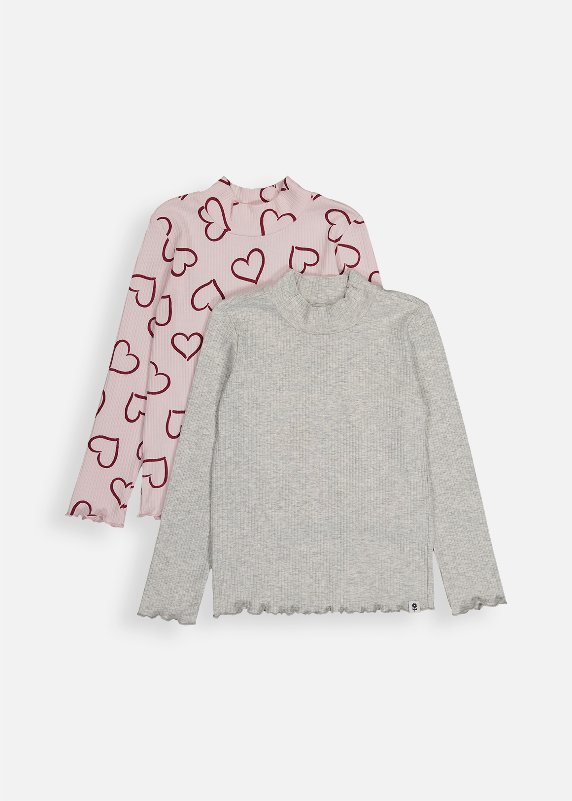Plain & Heart Print Polonecks 2 Pack