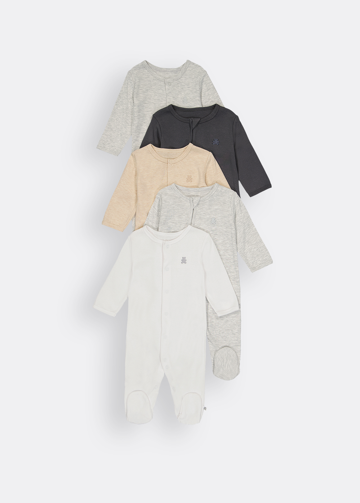 Plain Organic Cotton Sleepsuits 5 Pack