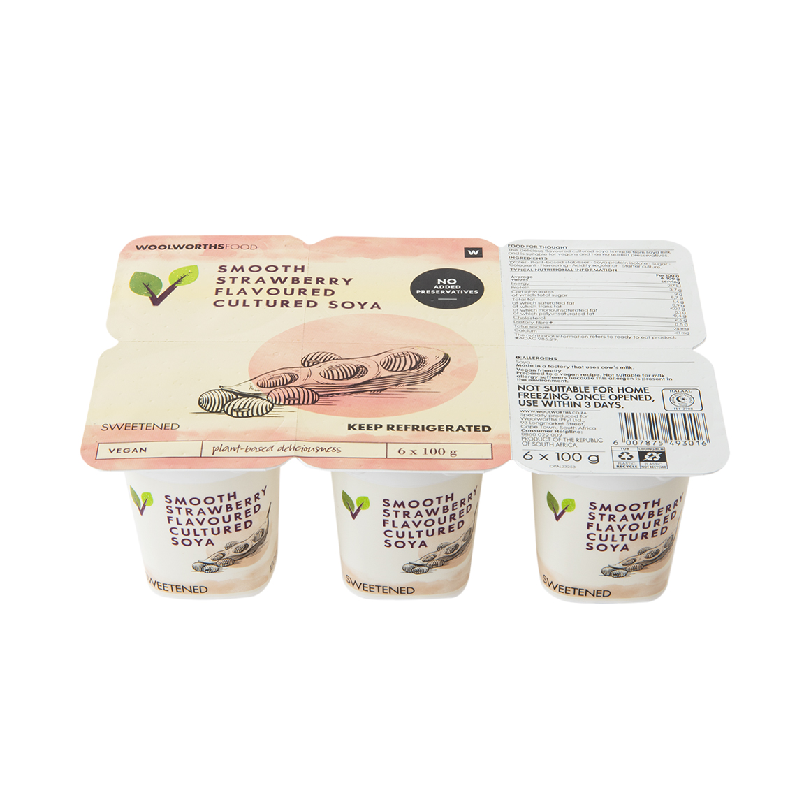 Plant Powered Smooth Strawberry Flavoured Cultured Soya 6 X 100 G plant-powered-smooth-strawberry-flavoured-cultured-soya-6-x-100-g