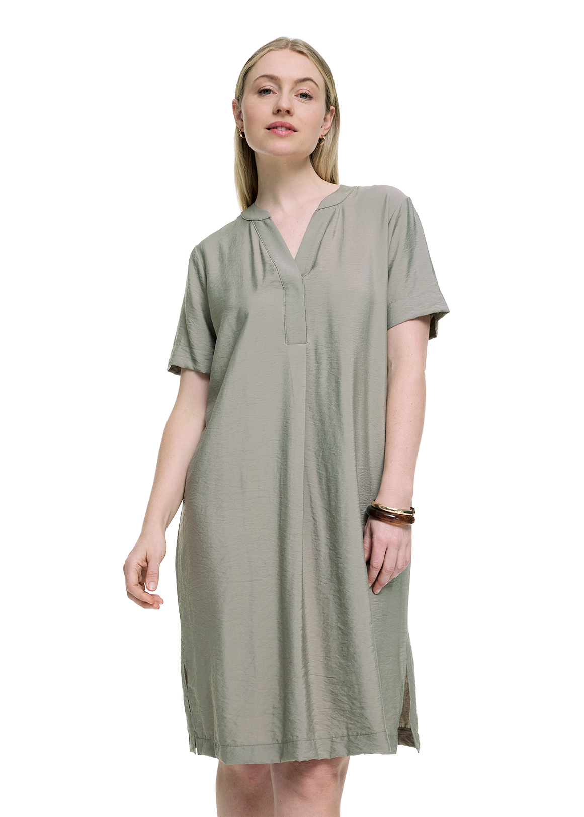 Pleat Detail Split Mandarin Tunic Dress