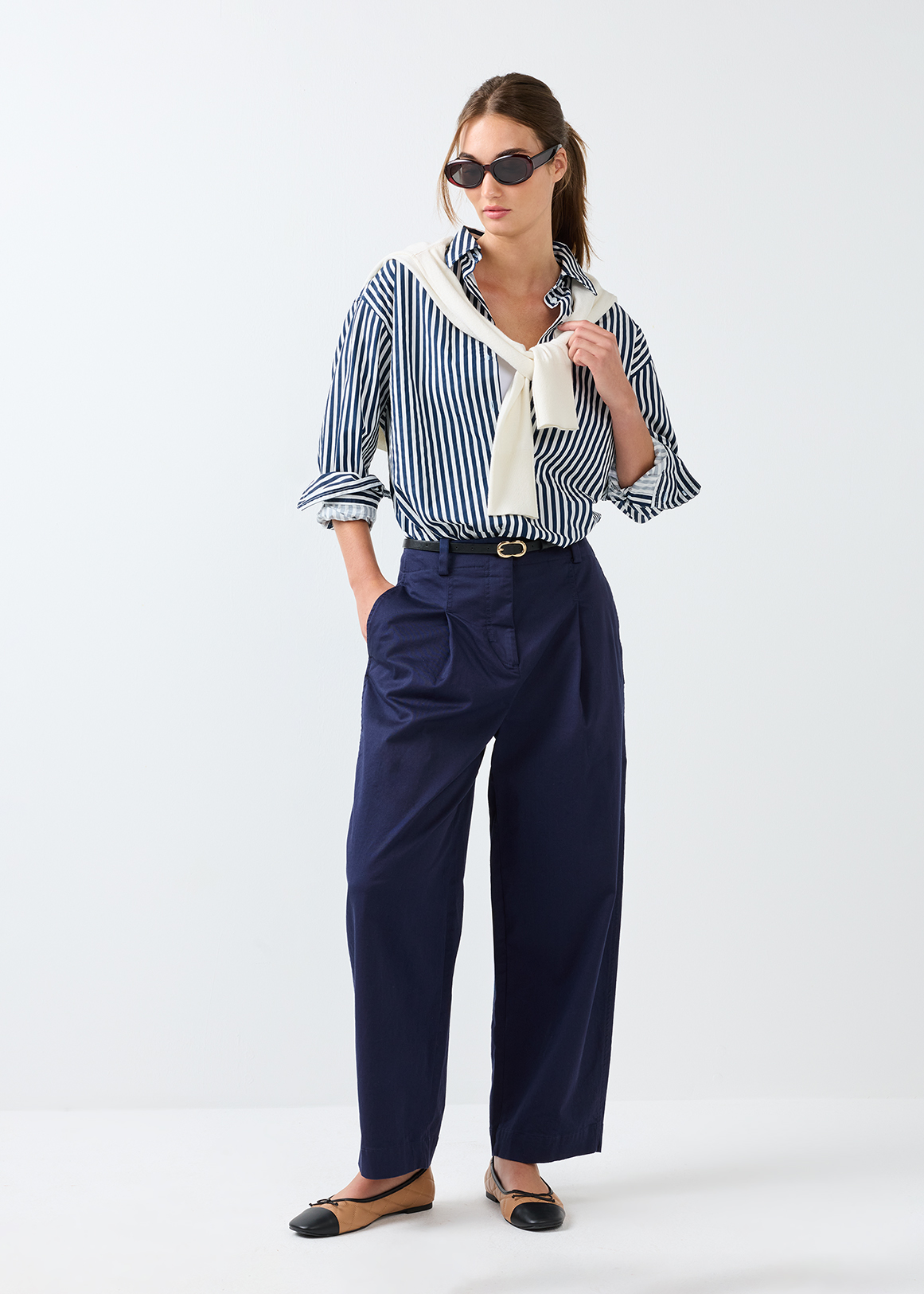 Pleat Front Barrel Leg Pants
