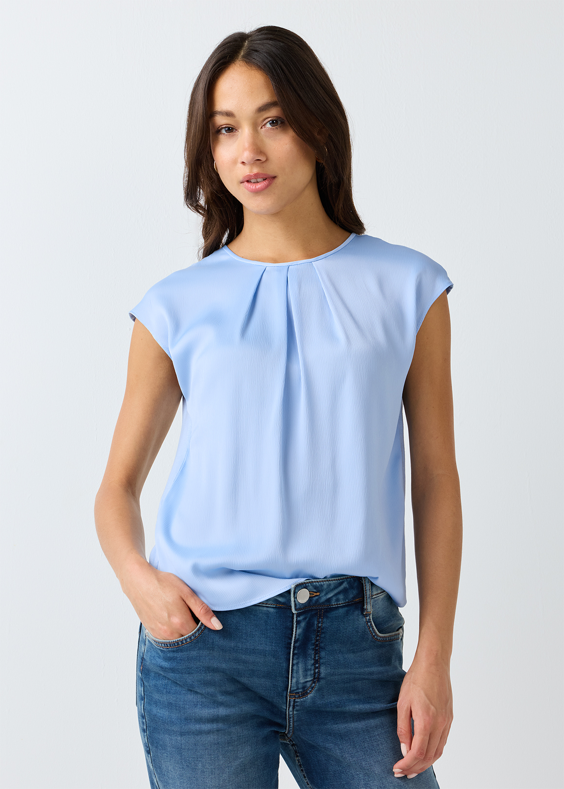 Pleat Neck Textured Top