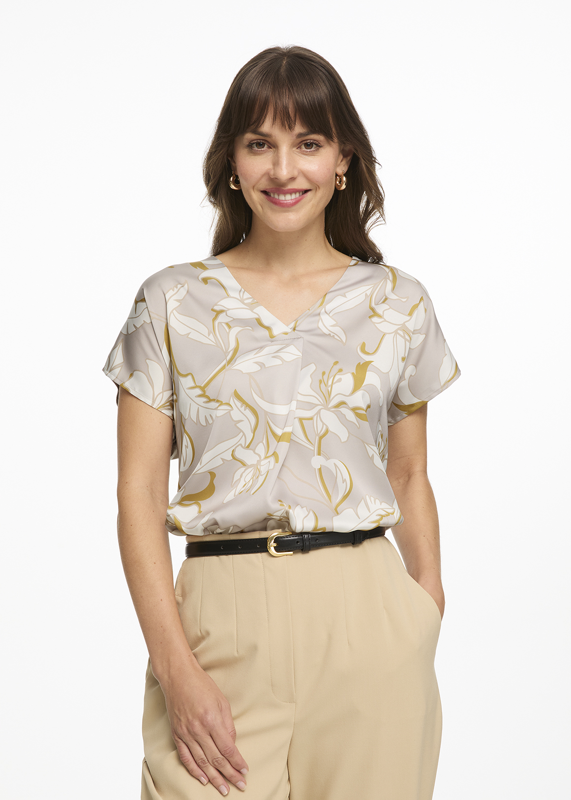 Pleat V-neck Top