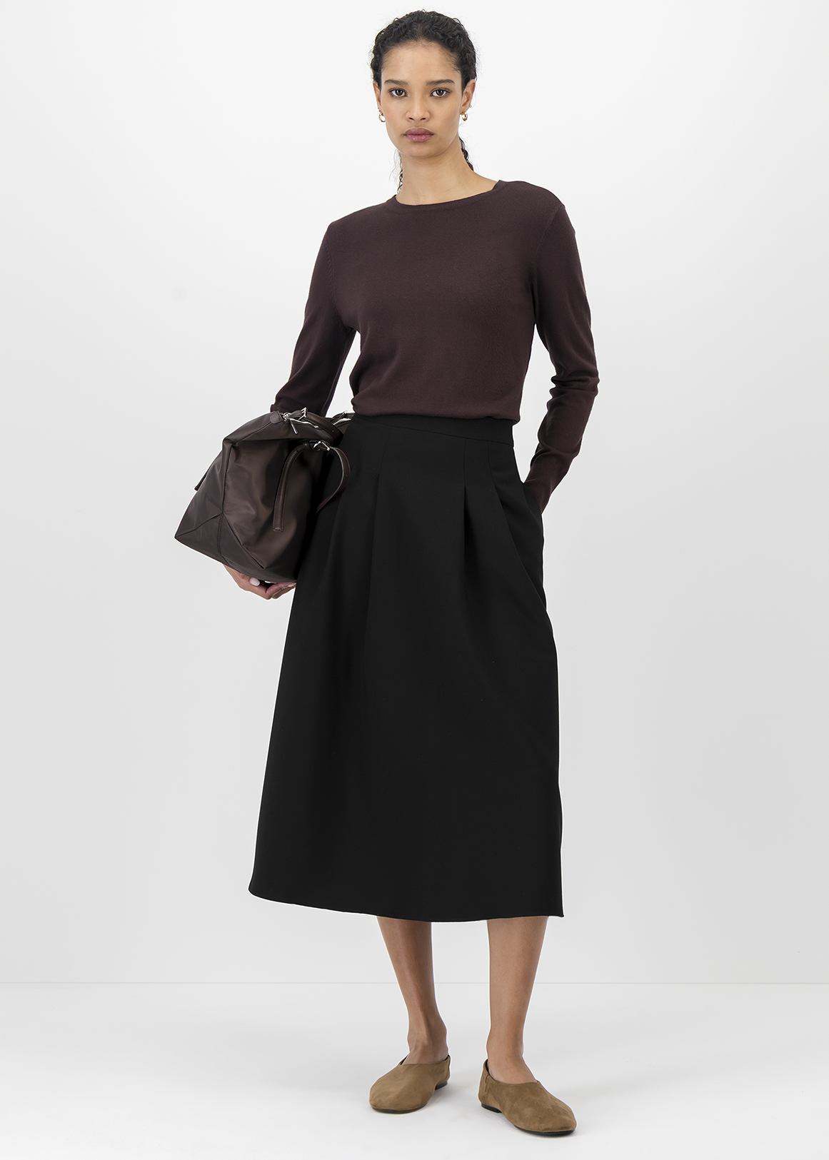 Pleated A-line Midi Skirt