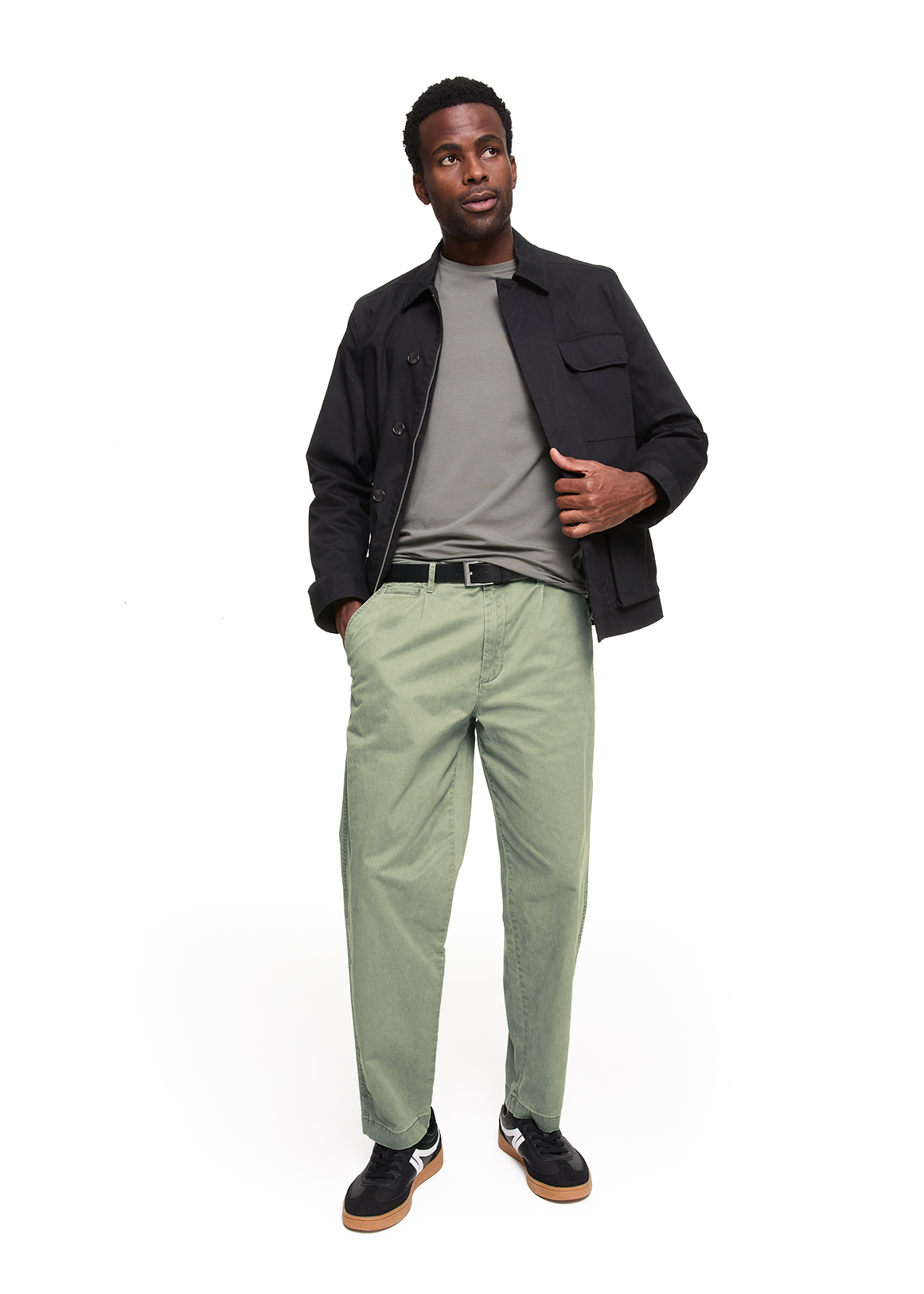 Pleated Relaxed Stretch Cotton Chinos