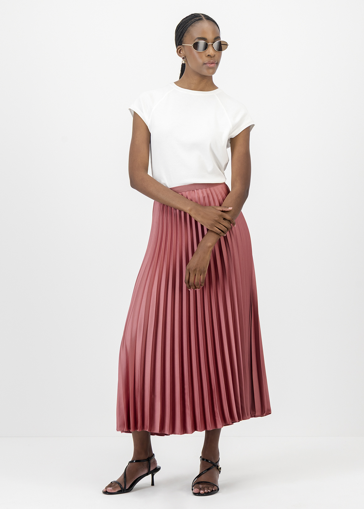 Pleated Satin Maxi Skirt