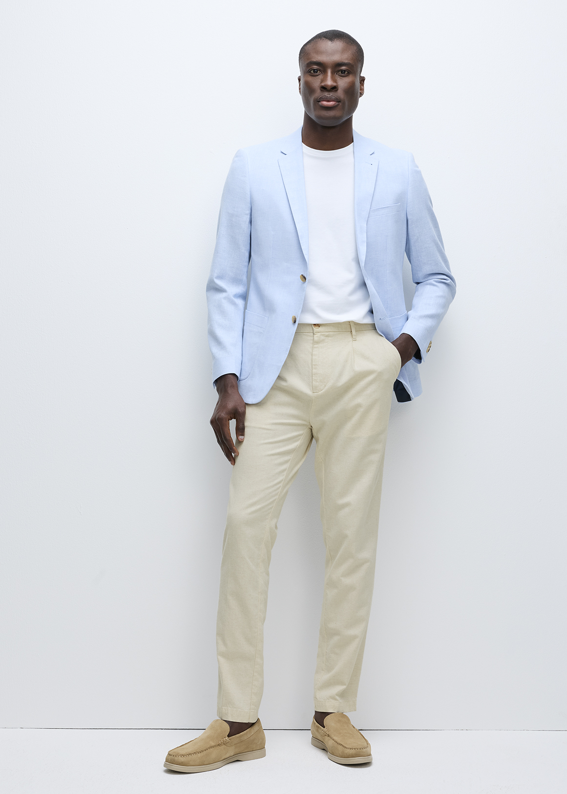 Pleated Slim Fit Linen Blend Trousers
