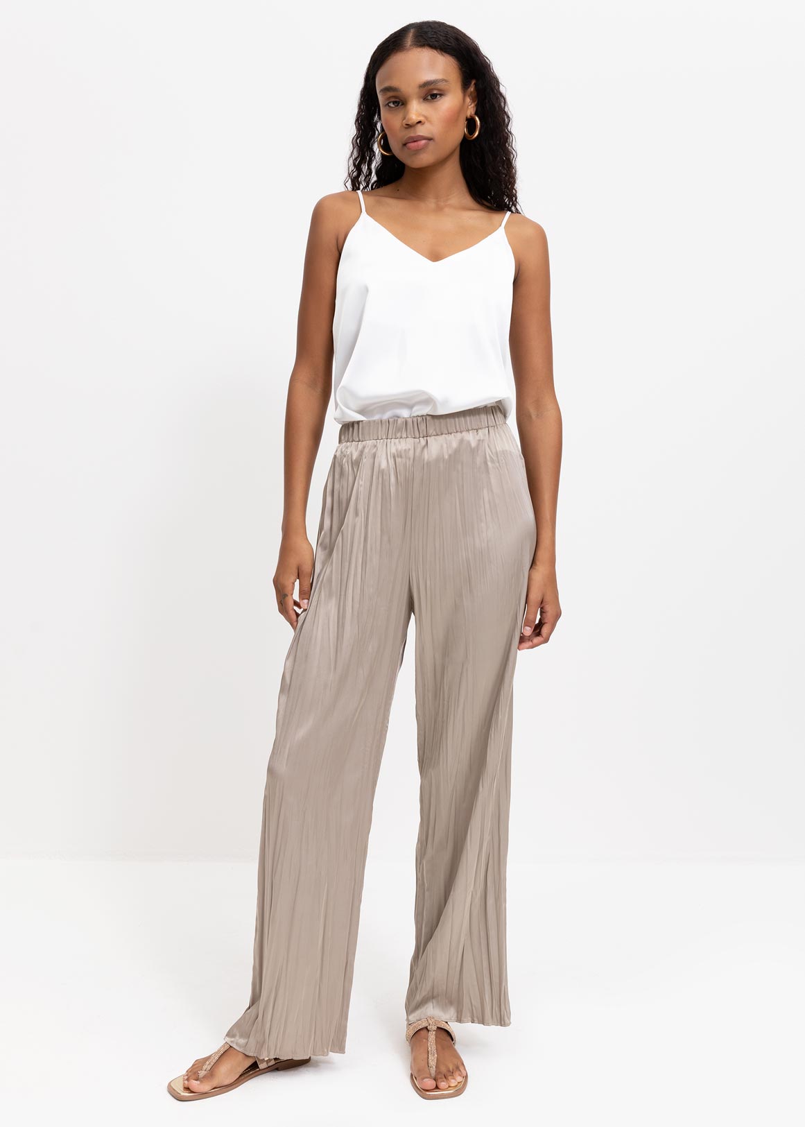 Pleated Wide Leg Satin Pants | Woolworths.co.za