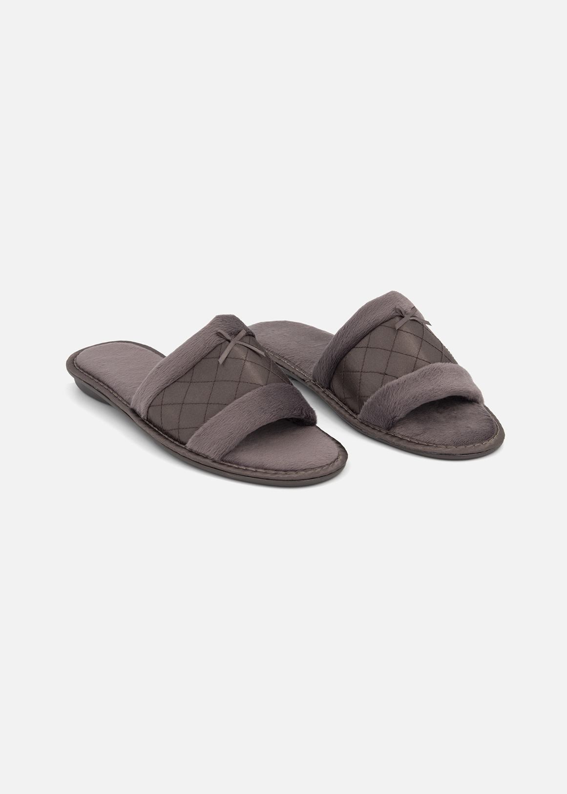 Plush Quilted Satin Band Slippers