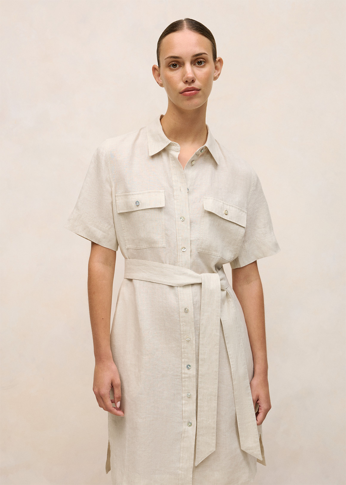 Pocket Detail Linen Shirt Dress
