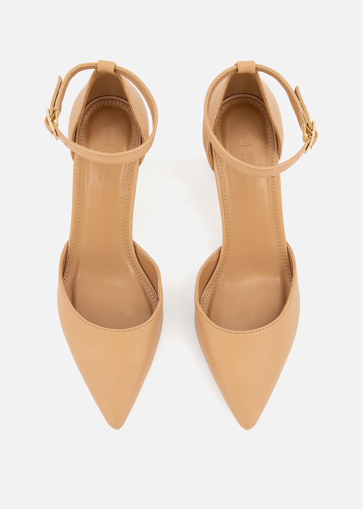 Pointy Ankle Strap Block Heel Court Shoes