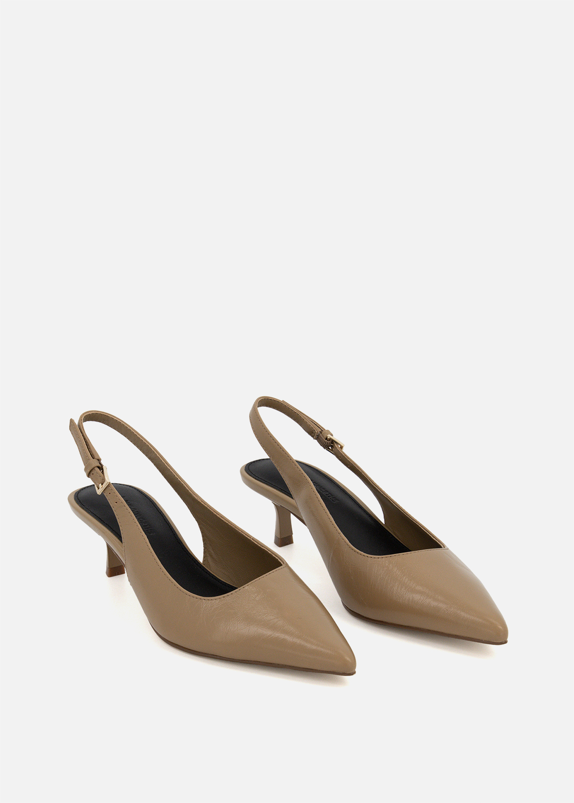 Pointy Kitten Heel Slingback Leather Court Shoes