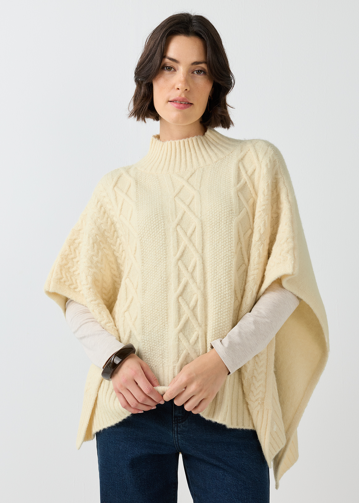 Poloneck Cable Knit Poncho