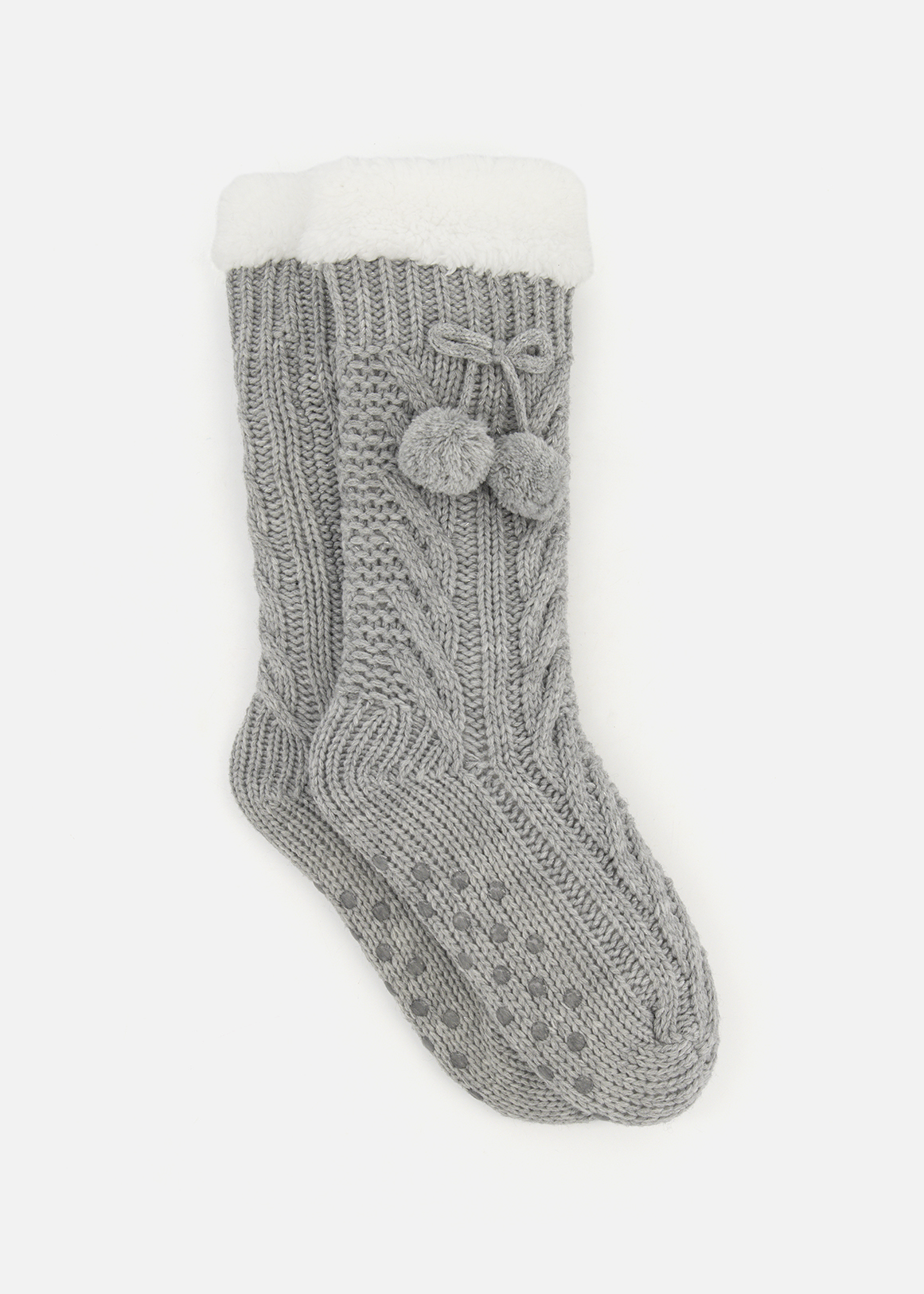 Pompom Cable Knit Slipper Socks