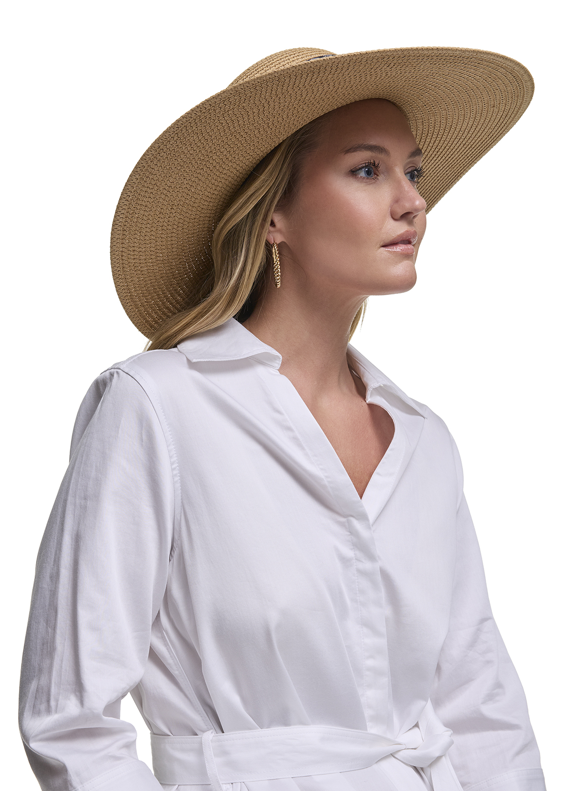 Print Band Wide Brim Straw Hat
