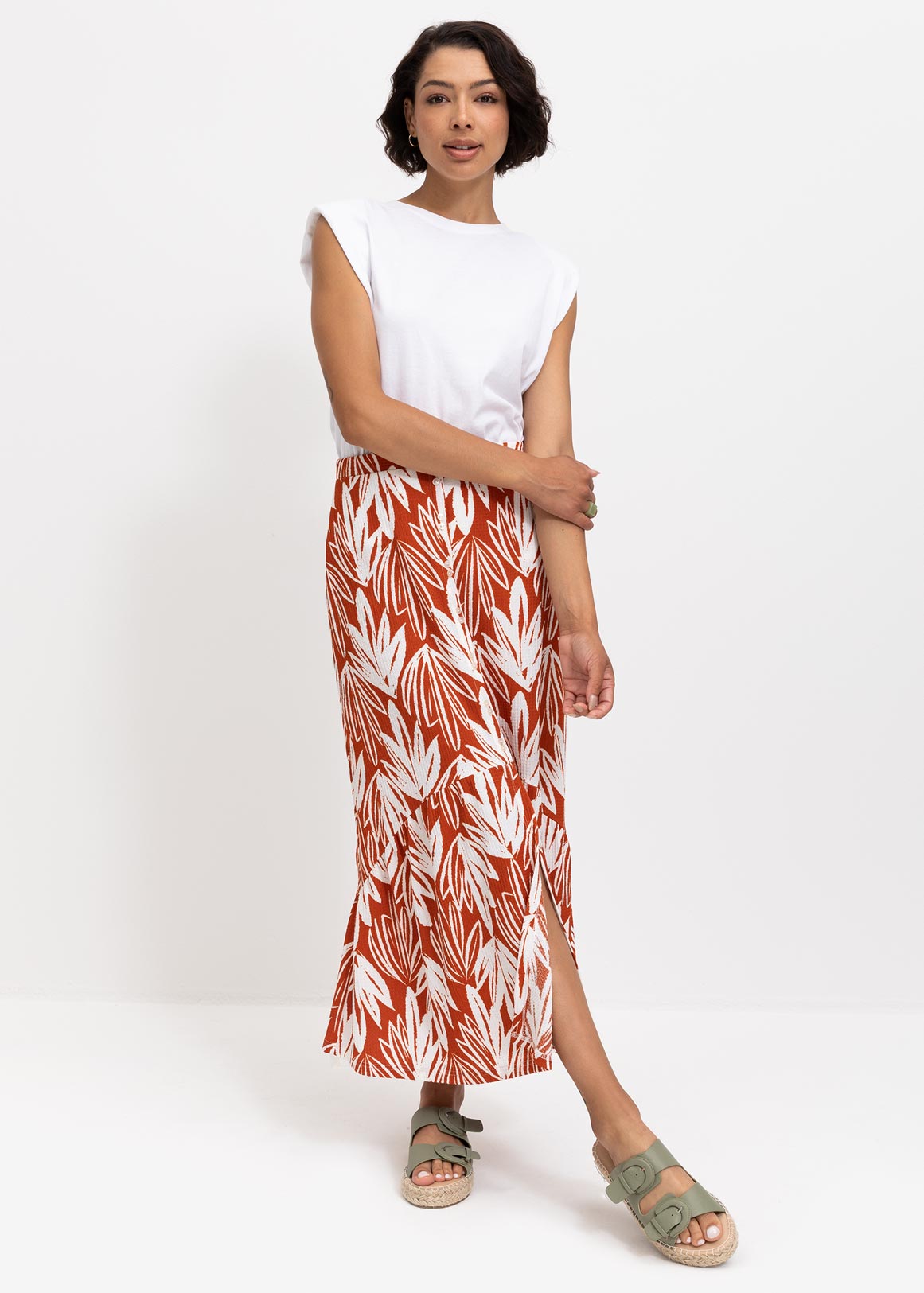 Print Button Frill Midi Skirt | Woolworths.co.za