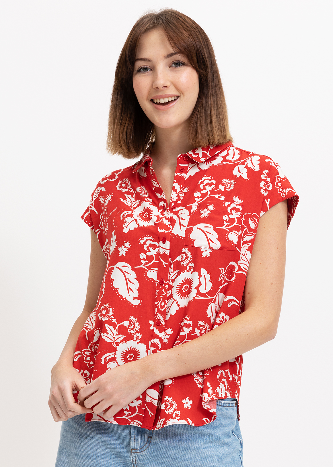 Print Cap Sleeve Viscose Shirt | Woolworths.co.za