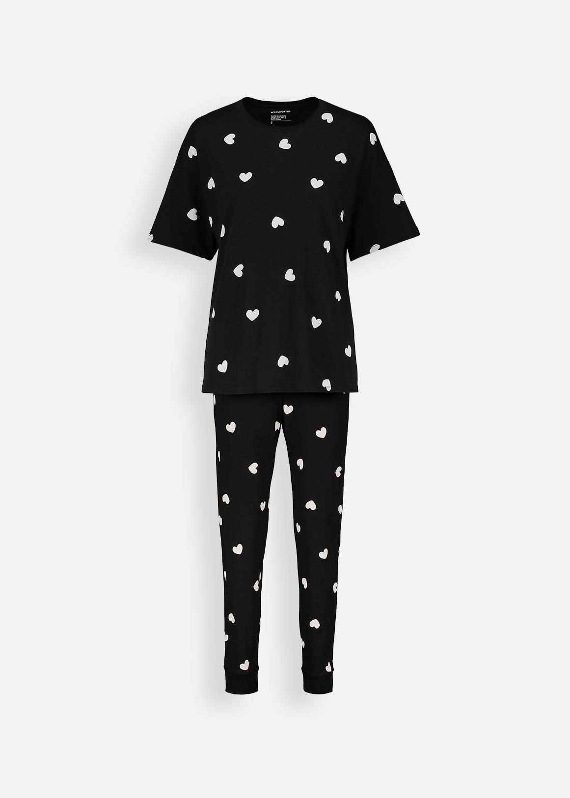 Black Cotton-blend jersey pyjamas